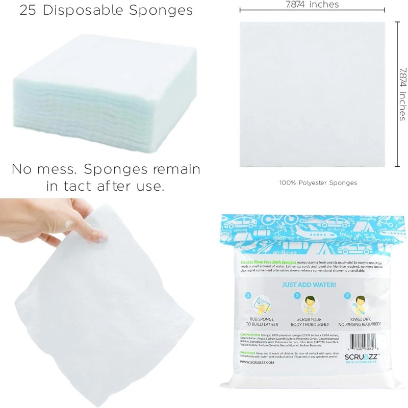 Scrubzz Unscented Bathing Wipes Pack Of 25 Water Activated Hypoallergenic