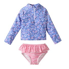DREAM BUS Toddler Girls Long Sleeve Swimsuit 2 Piece Rashguard Set Sun Protection Baby Girls Bathing Suit Kids Swimwear