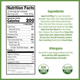 Betty Lou's Fruit Bars, Apple Cinnamon Pack of 12, Gluten Free, Vegan, Non GMO, Deliciously Healthy Snacks Made with All Natural Fruit Juice, Individually Wrapped, 2 oz. Each, 12 Bars