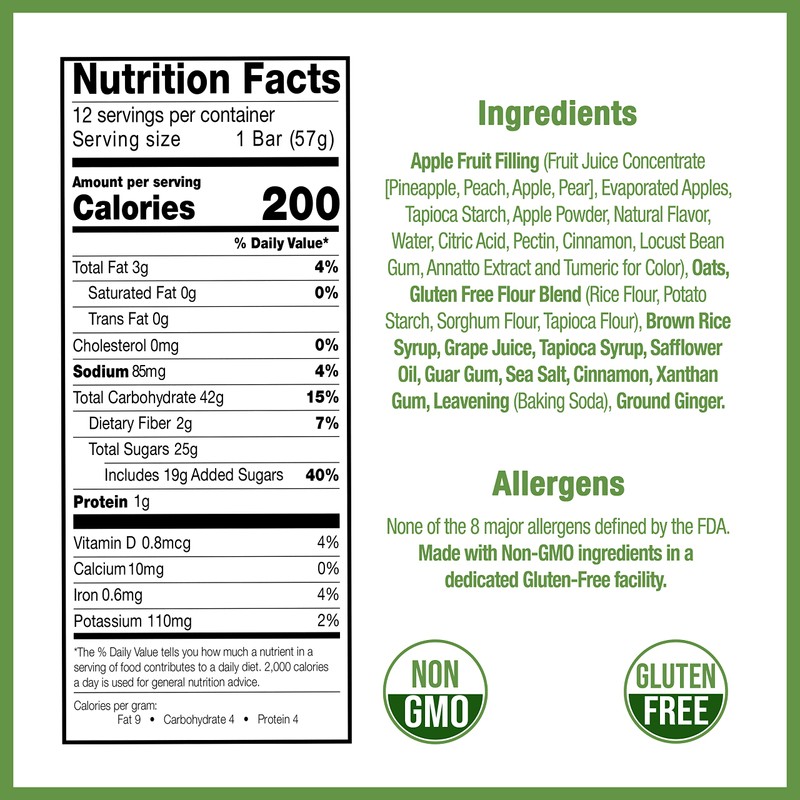 Betty Lou's Fruit Bars, Apple Cinnamon Pack of 12, Gluten