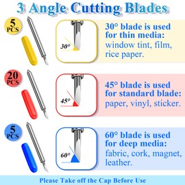 Cludoo 30PCS Replacement Blades for Cricut Blades for Explore Air 2/Air 3/Maker/Maker 3/Expression, 20PCS 45° Standard Blades, 5 PCS 30° Fine Point Blades and 5 PCS 60° Deep Cut Blades