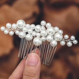 EASEDAILY Bridal Hair Comb Silver Pearl Wedding Hair Piece Prom Hair Accessories for Women and Brides (Silver)