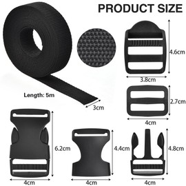 GGXZHT Webbing Strap for Bags with Plastic Buckle Flat Side Release Buckles and Tri-Glide Slides, Nylon Straps with Clips for Pet Collar Repairing Backpack Making DIY Luggage Strap (5M 30mm)