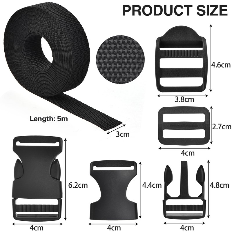 GGXZHT Webbing Strap for Bags with Plastic Buckle Flat Side