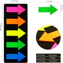 750 Pcs Large Arrow Sticky Page Markers Index Tabs,Repositionable,Writable Self Adhesive Tabs for Reading Books,Highlighting Information and Marking Document(5 Colors,6 Sets)