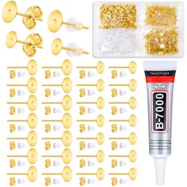 Evatage Jewelry Glue with 1002Pcs Stainless Steel Earring Posts and Backs, Gold Stud Posts with Butterfly and Rubber Bullet Earring Backs for Jewelry Making Supplies Kit