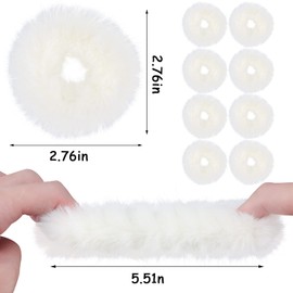 8 PCS Fuzzy Scrunchies White Hair Ties Cute Hair Bands with Faux Rabbit Fur Elastic Hair Ties Hair Bobbles Ponytail Holders Girls Women Hair Accessories