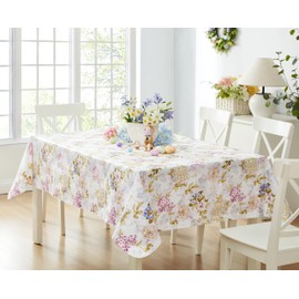 Newbridge Vinyl Rectangle Tablecloth, 60 x 102 Inch, Avery Summer Garden Blooms and Buds Flannel Backed Table Cloth, Hydrangea Pink Floral