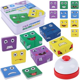 RNHDLY Wooden Cube Puzzle, Face Change Rubiks Cube, Emoji Blocks Game, 3D Puzzle Face-Changing Magic Cube, Colourful Rubik's Cube Building Block Toy Equipped with Snatch Bell