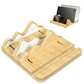 Adjustable Dual Vertical Laptop Stand, 3 Slots Wooden Mountain Shape Multi-Purpose Laptop Holder Phone Stand for Office Desktop Organization Widen Dock Fits All MacBook and Other Laptops