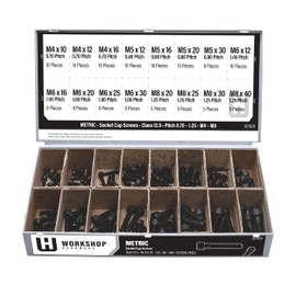 Workshop Hardware Fastener Assortment Kit, Metric Socket Head Cap Screw Set, 129 Piece Variety, M4, M5, M6, and M8 Diameters