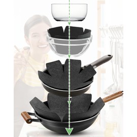 Felt Pot and Pan Protectors - Set of 6 and 3 Different Sizes Felt Pan Protectors for Stacking, Larger & Wider Pot and Pan Protectors, Pan Separators Protectors, Pot Separators for Stacking, Deep Gray