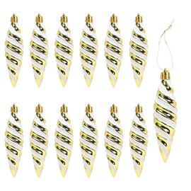 DAHI 12 x Glitter Christmas Tree Pendants, Christmas Tree Cones, Gold Christmas Tree Decorations, Christmas Baubles for Christmas Tree Decoration (Gold-B)