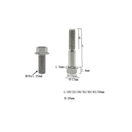 RISON-Titanium Hex Screws with Flange M10 x 1.25 x 50 mm, Pack of 5 Titanium Screws Hex Head Screws, Flange Screws Titanium Bolt Machine Screws for Motorcycle, Bicycle Modification