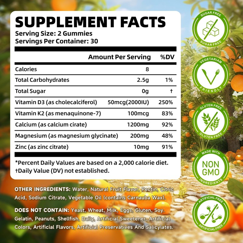 Calcium Citrate Gummies 1200 mg with Vitamin D3, K2, Magnesium,