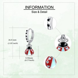 VENACOLY Ladybird Earrings 925 Sterling Silver Beetle Earrings Moonstone Drop Earrings Ladybird Jewellery Gifts for Women, Sterling Silver, No Gemstone