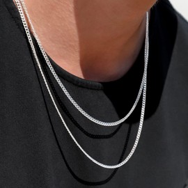 Sterling Silver Clasp Cuban Link Chain for Men, 26 Inch Sterling Silver Chain Necklace Curb Chains for Men 3mm Diamond Cut Mens Silver Chain Necklace Mens Jewelry Cuban Link Chains for Mens Gifts