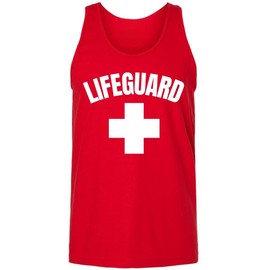 Lifeguard White Cross Printed Unisex Tank Top - Water Safety Rescue Watch Tank Tee, Red - L