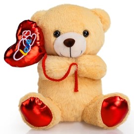 HollyHOME Teddy Bear Stuffed Animal Holding Red Love Balloon I Love You Bear Plush for Kids and Girlfriend Toy Gifts 10 inches