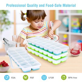 Cheelom Bandejas para cubitos de hielo, paquete de 4, silicona de fácil liberación y bandejas flexibles para 14 hielos con tapa extraíble, certificado LFGB y BPA Free, apto para lavavajillas