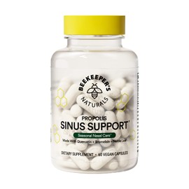 Beekeeper's Naturals All Natural Sinus Support for Adults, Seasonal Nasal Care Relief with Propolis, Quercetin, Bromelain, Nettle Leaf, & Vegan Capsule, Blocks or Suppresses Histamine, 60 ct