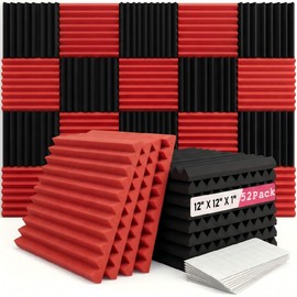 52 Pack Black red 1" x 12" x 12" Acoustic Wedge Studio Foam Sound Absorption Wall Panels
