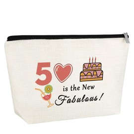 Ideas for 50th Birthday Gifts for Women Makeup Bag Turning 50 Year Old Gift Happy 1975 Birthday Gifts Ideas for Friend Sister Mom Wife Grandma Aunt Anniversary Christmas Mothers Day Gift Cosmetic Bag