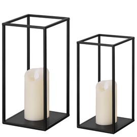 Eufrozy Modern Farmhouse Lantern Decor, Black Metal Candle Lanterns Decorative Indoor Set of 2, Rustic Candle Holder Decoration for Living Room/Home/Outdoor/Table/Fireplace/Mantle/Wedding/Porch