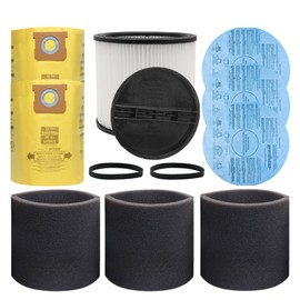 12 PCS Cartridge Filter 90304 Compatible with Shop Vac 90350 90333 5 Gallon and above，with 90585 Foam Filter, 90107 Filter，10-14 Gallon Vacuum Bags,Retaining Bands