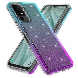 For TCL 40 XE 5G Gradient Sparkle Hybrid Case - Teal/Purple