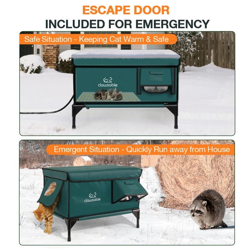 Indestructible Heated Cat House for Outside Cats Winter, 100% Weatherproof,