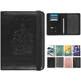 DMLuna Passport Holder Premium PU Leather Travel Passport Wallet RFID Blocking Passport Cover Case Travel Documents Organizer with Pen Holder, for Women and Men, AC - Black