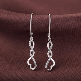 Leverback Earrings Silver Dangle Drop Earrings Sterling Silver Dangle Leverback Earrings for Women Infinity Knot Leverback Drop Earrings with 5A Cubic Zirconia,Silver Leverback Earrings CZ Dangle Earrings for Women