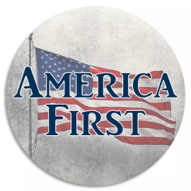 Kiwi Gifts America First - Circle Sticker Decal 3 Inch - Patriotic USA Flag