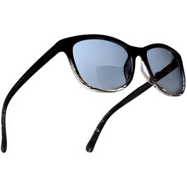 SAMBA SHADES Bifocal Sun Readers Fashion Reading Sunglasses with Black and Transparent Frame, Grey Lens, 1.75 Magnification for Men and Women