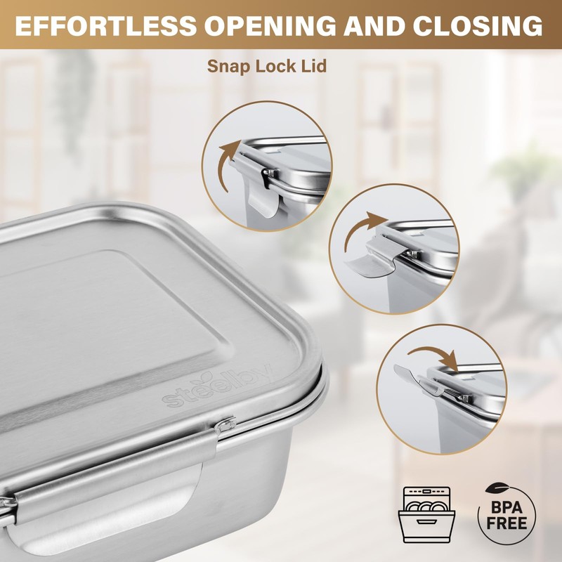STEELBY Stainless Steel Lunch Box - Leak-Proof Bento Container with