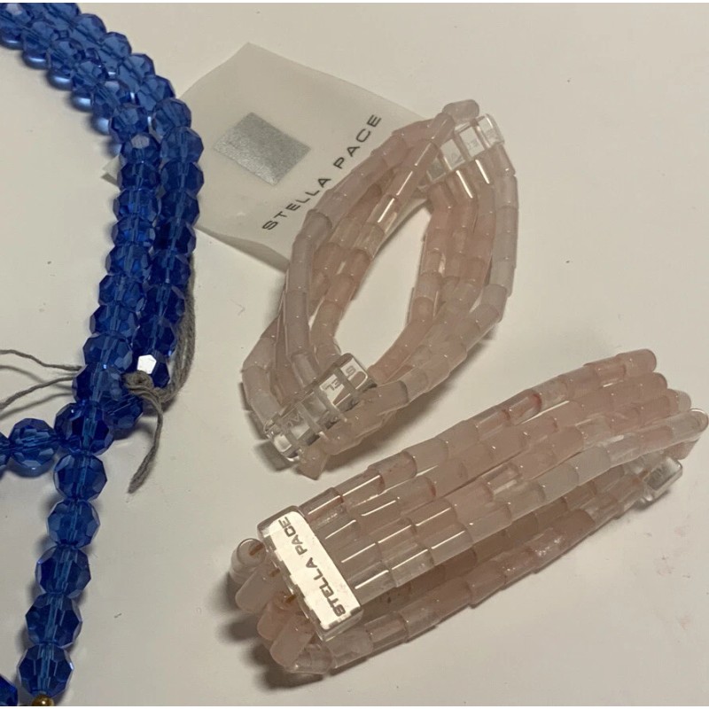 Stella Pace Blue Crystal Beads 32” Strand & Two Pink