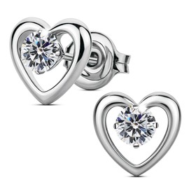 VGACETI Moissanite Stud Earrings in Pure Titanium Heart, G23 Implant Grade Titanium Earrings for Sensitive Ears Hypoallergenic with 0.6ct D Color VVS1 Round Cut Lab Created Diamond Earrings (Heart）