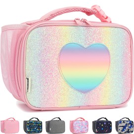 GYEUKHAM Insulated Lunch Box for School, Thermal Reusable Durable Freezable Lunch Bags for Kids Boys Girls Men Women - Small Soft Cooler Portable Lunch Tote Kit for Work Picnic Travel,Rainbow Glitter
