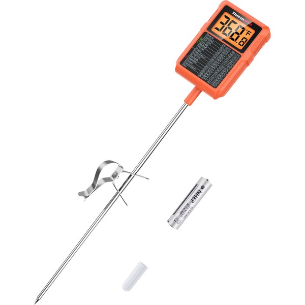 ThermoPro TP510 Waterproof Digital Candy Thermometer with Pot Clip, 8" Long Probe Instant Read Food Cooking Meat Thermometer for Grilling Smoker BBQ Deep Fry Oil Thermometer