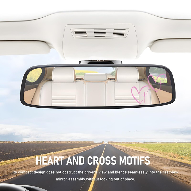 2PCS Cross Heart Rearview Mirror Sticker (Pink)