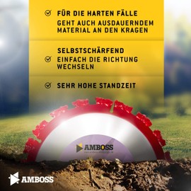 Amboss SMG 52P "Premium" cutting disc roots / tree trunks / wood with residue / roof panels / hard rubber / asphalt, adjustable diameter and bore segment connection: galvanic