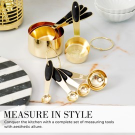 Styled Settings Black and Gold Measuring Cups and Spoons Set - 8PC Stainless Steel Measuring Spoons and Cups Set for Precise Baking & Cooking - Stylish Black and Gold Kitchen Accessories
