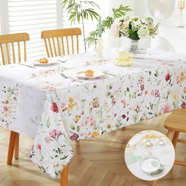 MATIRUG Spring Wildflower Table Cloth Rectangle Table 60x84 Inch,Washable Summer Floral Fabric Tablecloth, Waterproof Runner Style Table Cloths for Party Picnic Dinner Outdoor