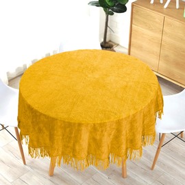 Traditional Large Cotton Chenille Table Covers Tablecloth Non Iron Dining Party Kitchen Durable Material Tablecloths with Fringe Kitchen Dinning Tabletop Decoration (137cm Round, Gold)