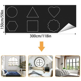 300 x 150cm Portable Blackout Blinds Stick on No Drilling Black out Blind for Bedroom Windows, Temporary 100% Blackout Window Cover Film with Storage Bag for Travel and Home