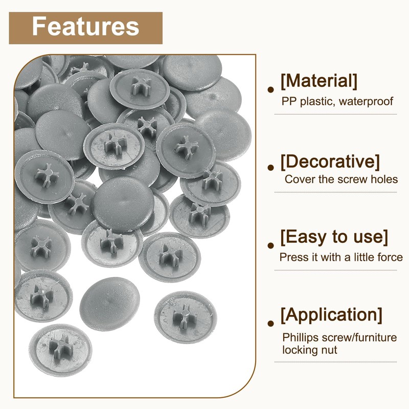 Sourcing Map 200Pcs Dark Gray Plastic Screw Cap Covers, 17