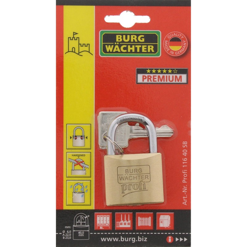 Burg Wächter 116 40 真鍮南京錠 40mm