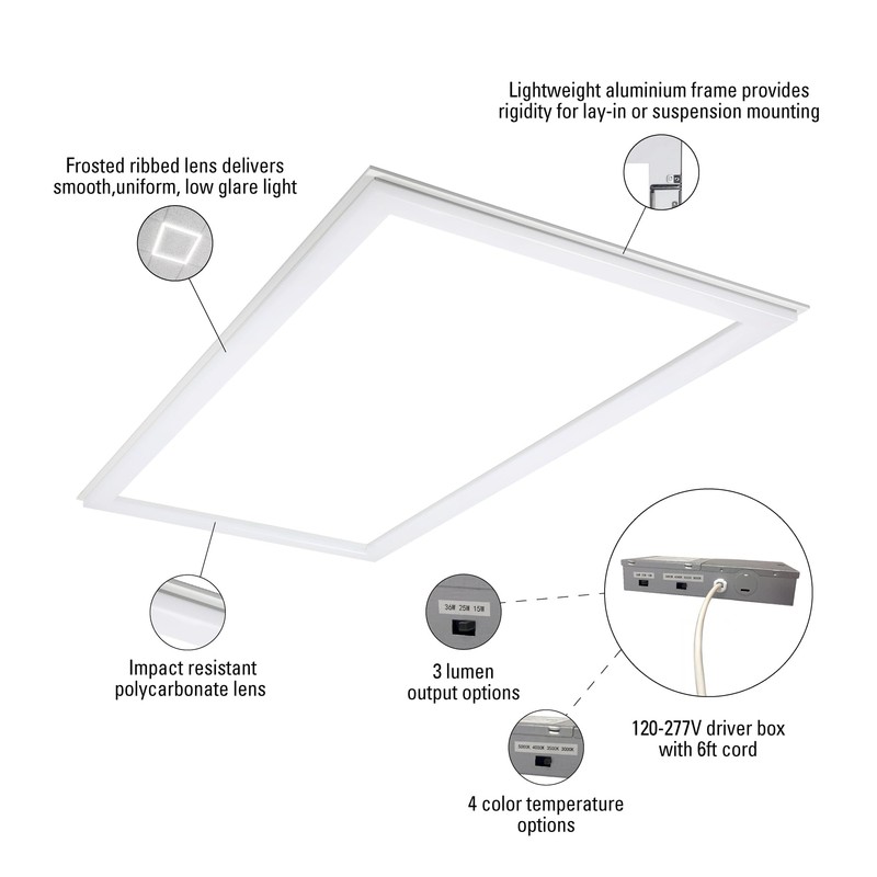 Metalux 2x4 LED Ceiling Grid Light w/CCT & Lumen Select,
