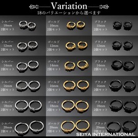 Seiya International Men’s & Women’s Hoop Earrings 5 Rings, Set for Both Ears, Stainless Steel, No Gemstone